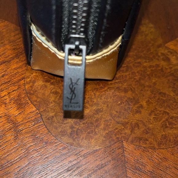 YSL  Beaute Bag  Black/gold vinyl lined in black nylon  YSL gold foil front logo - Picture 7 of 13